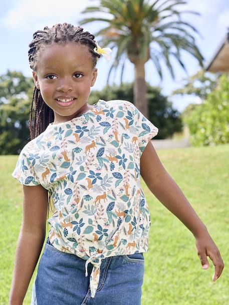 T-shirt fille imprimé noeud fantaisie manches courtes blanc+blanc imprimé+lavande+rose 4 - vertbaudet enfant 