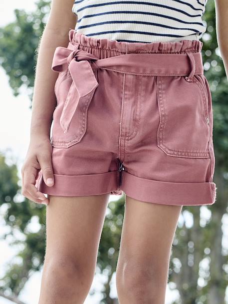 Short fille style paperbag écru+rose+tomette 14 - vertbaudet enfant 