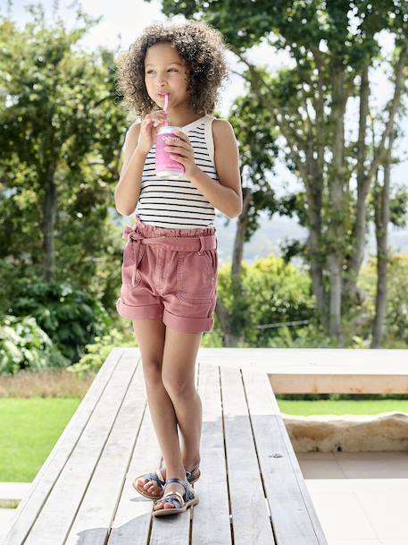 Short fille style paperbag écru+rose+tomette 9 - vertbaudet enfant 