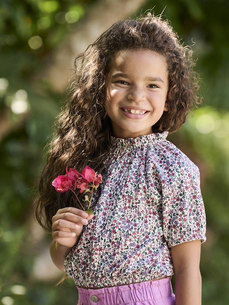 Tee-shirt blouse forme crop fille corail+écru+vert sauge 4 - vertbaudet enfant 