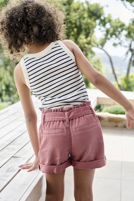 Short fille style paperbag écru+rose+tomette 15 - vertbaudet enfant 
