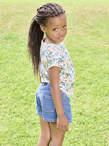 T-shirt fille imprimé noeud fantaisie manches courtes blanc+blanc imprimé+lavande+rose 9 - vertbaudet enfant 