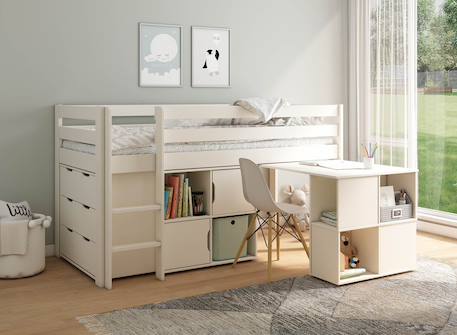 Lit mi-hauteur avec bureau et rangement jade Blanc 1 - vertbaudet enfant 
