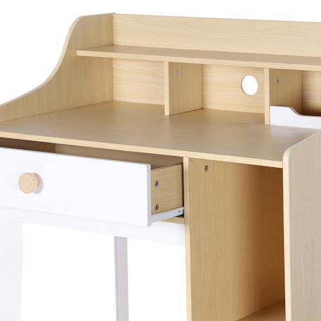 Bureau enfant avec tiroir et 3 étagères, l 80 x p 50 x h 96 cm Blanc et naturel 6 - vertbaudet enfant 