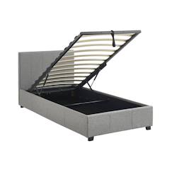 Chambre et rangement-Chambre-Lit coffre avec sommier à lattes et tête de lit, l 202 x p 97,5 x h 86cm, finition tissu