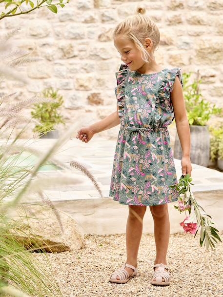 Robe fille imprimée manches volantées blanc imprimé+rose pâle+vert émeraude 7 - vertbaudet enfant 