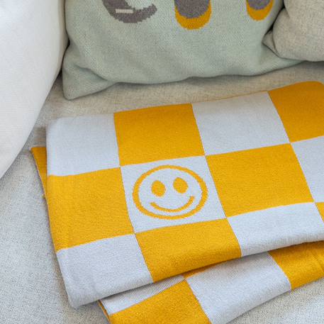 Couverture pour enfant 'smiley' Lila+Moutarde+Pistache 10 - vertbaudet enfant 