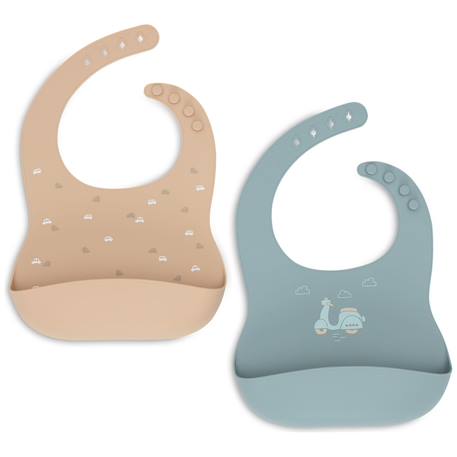 Lot de 2 bavoirs en silicone on the go Bleu, marron 1 - vertbaudet enfant 