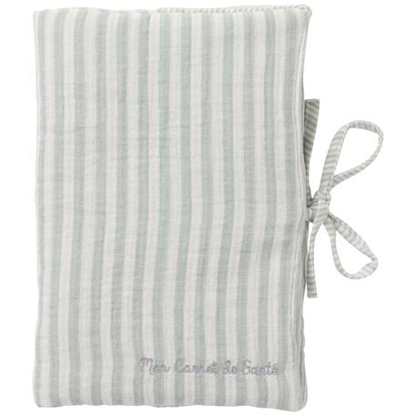 Protège-carnet de santé gaze de coton rayé vert de gris Vert de gris, blanc+Vieux rose 1 - vertbaudet enfant 