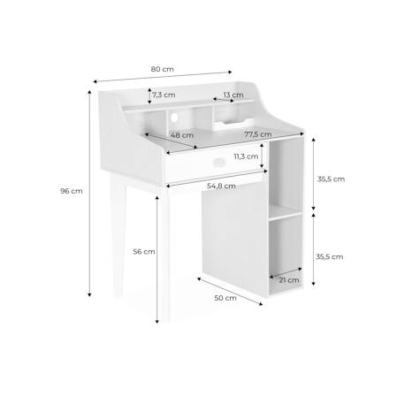 Bureau enfant avec tiroir et 3 étagères, l 80 x p 50 x h 96 cm Blanc et naturel 4 - vertbaudet enfant 