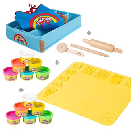 Lot de 12 pâtes à modeler + tablier + boite en tissu + tapi 3d + accessoires en bois fsc® Multicolore 3 - vertbaudet enfant 