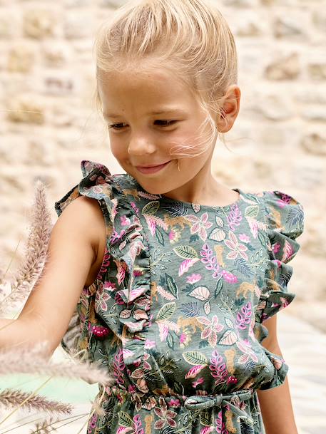 Robe fille imprimée manches volantées blanc imprimé+rose pâle+vert émeraude 11 - vertbaudet enfant 