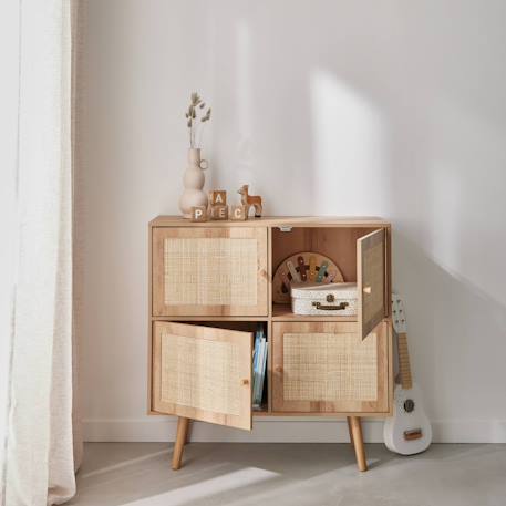 Commode enfant décor bois 4 portes en cannage Naturel 3 - vertbaudet enfant 