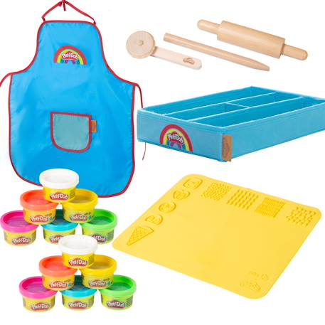 Lot de 12 pâtes à modeler + tablier + boite en tissu + tapi 3d + accessoires en bois fsc® Multicolore 1 - vertbaudet enfant 