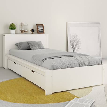Lit avec chevets et tiroir pin massif  colette Blanc 2 - vertbaudet enfant 