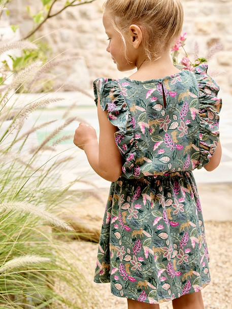 Robe fille imprimée manches volantées blanc imprimé+rose pâle+vert émeraude 12 - vertbaudet enfant 