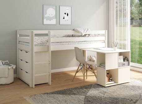 Lit mi-hauteur avec bureau et commode jade Blanc 1 - vertbaudet enfant 
