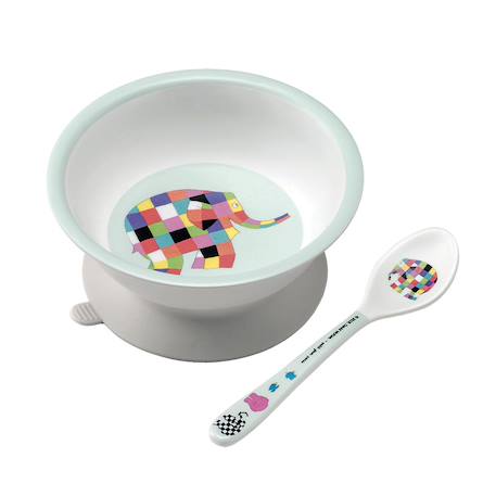 Bol ventouse avec cuillère elmer Blanc 1 - vertbaudet enfant 