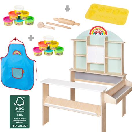 Marchande en bois + 12 pots de pâte à modeler x play-doh + tablier et accessoires Vert menthe - naturel 1 - vertbaudet enfant 