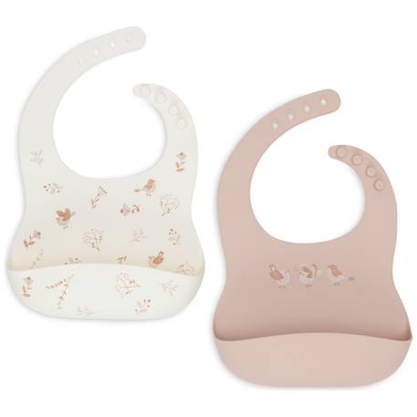 Lot de 2 bavoirs en silicone Ecru, rose 1 - vertbaudet enfant 