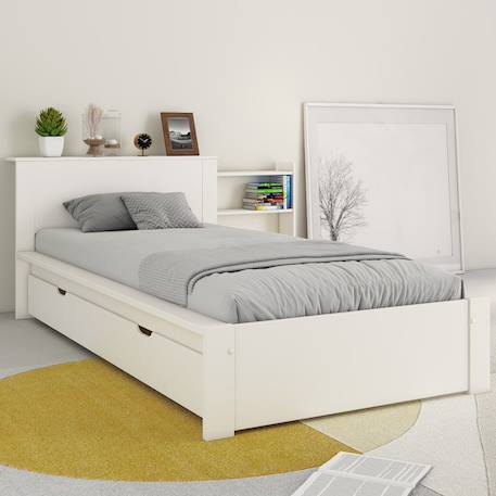 Lit avec chevets et tiroir pin massif  colette Blanc 1 - vertbaudet enfant 