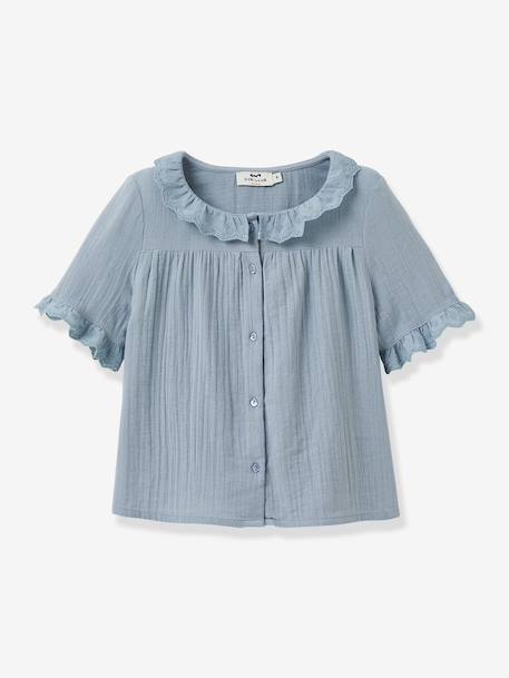 Chemise fille en gaze - coton biologique bleu jean+vert sauge 2 - vertbaudet enfant 