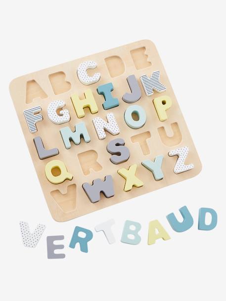 Puzzle lettres à encastrer en bois FSC® multicolore+ROSE CLAIR UNI AVEC DECOR 3 - vertbaudet enfant 