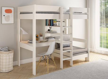 Lit mezzanine avec bureau et fauteuil convertible calvi Blanc 1 - vertbaudet enfant 