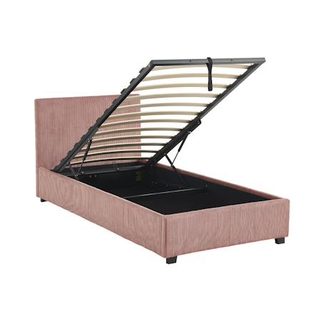 Lit coffre avec sommier à lattes et tête de lit, l 202 x p 97,5 x h 86cm, finition velours côtelé (grosse côte) Blanc+Gris+Rose 13 - vertbaudet enfant 