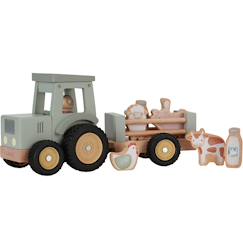 Jouet-Jeux d'imagination-Véhicules, garages, circuits et trains-Tracteur avec remorque en bois little farm