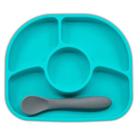 Assiette à compartiments ventousée et cuillère en silicone Bleu+Rose 1 - vertbaudet enfant 