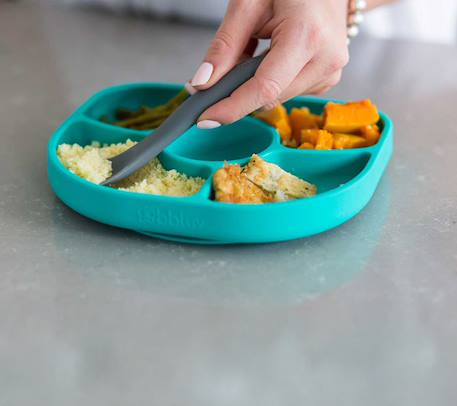 Assiette à compartiments ventousée et cuillère en silicone Bleu+Rose 4 - vertbaudet enfant 