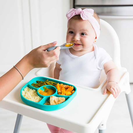 Assiette à compartiments ventousée et cuillère en silicone Bleu+Rose 6 - vertbaudet enfant 