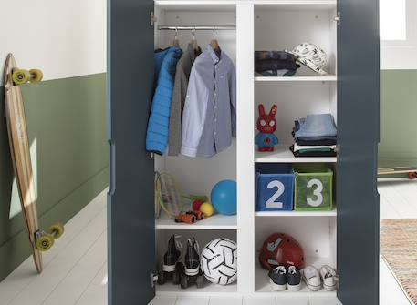 Lit mezzanine + armoire & bureau opus Blanc et bois+Bleu nuit+Mousse 10 - vertbaudet enfant 