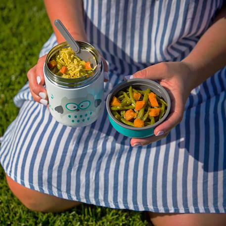 Boîte à repas isotherme et sa cuillère hibou Bleu+Jaune 10 - vertbaudet enfant 