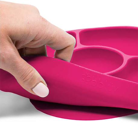 Assiette à compartiments ventousée et cuillère en silicone Bleu+Rose 10 - vertbaudet enfant 