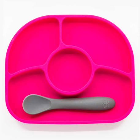 Assiette à compartiments ventousée et cuillère en silicone Bleu+Rose 7 - vertbaudet enfant 