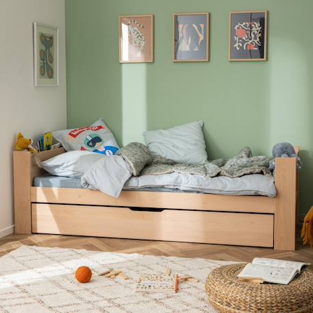 Lit enfant avec lit gigogne bois massif hêtre naturel  arsène Bois naturel 1 - vertbaudet enfant 