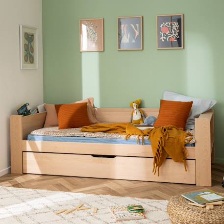 Lit banquette avec lit gigogne bois massif hêtre naturel  arsène Bois naturel 1 - vertbaudet enfant 