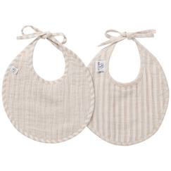 Puériculture-Repas-Lot de 2 bavoirs naissance en gaze de coton beige rayé galet