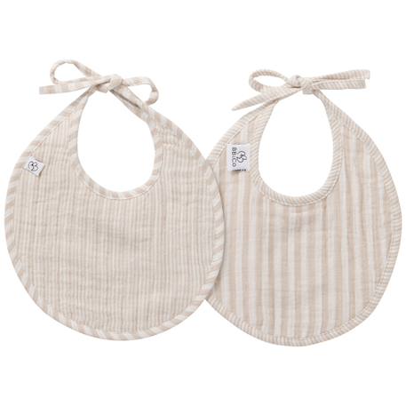Lot de 2 bavoirs naissance en gaze de coton beige rayé galet Beige, blanc 1 - vertbaudet enfant 