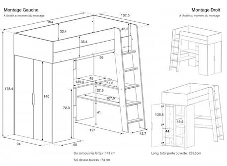 Lit mezzanine + armoire & bureau opus Blanc et bois+Bleu nuit+Mousse 18 - vertbaudet enfant 