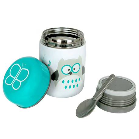 Boîte à repas isotherme et sa cuillère hibou Bleu 1 - vertbaudet enfant 