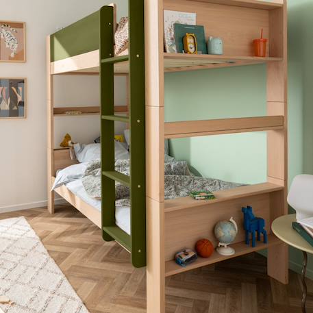 Lit superposé séparable avec lit gigogne en hêtre arsène Blanc-bois+Bois+Vert-bois 15 - vertbaudet enfant 