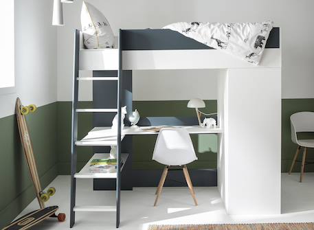 Lit mezzanine + armoire & bureau opus Blanc et bois+Bleu nuit+Mousse 11 - vertbaudet enfant 
