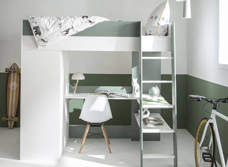 Lit mezzanine + armoire & bureau opus Blanc et bois+Bleu nuit+Mousse 14 - vertbaudet enfant 