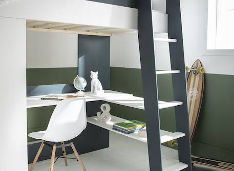 Lit mezzanine + armoire & bureau opus Blanc et bois+Bleu nuit+Mousse 9 - vertbaudet enfant 