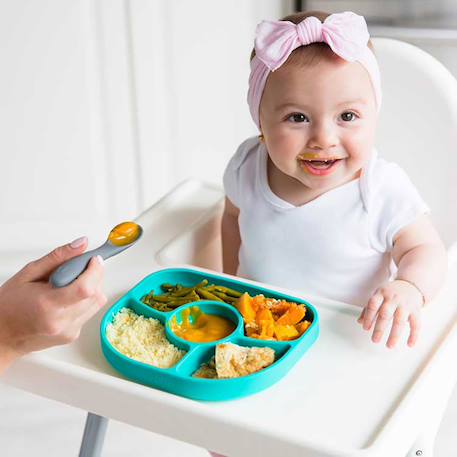 Assiette à compartiments ventousée et cuillère en silicone Bleu+Rose 3 - vertbaudet enfant 