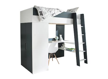 Lit mezzanine + armoire & bureau opus Blanc et bois+Bleu nuit+Mousse 12 - vertbaudet enfant 
