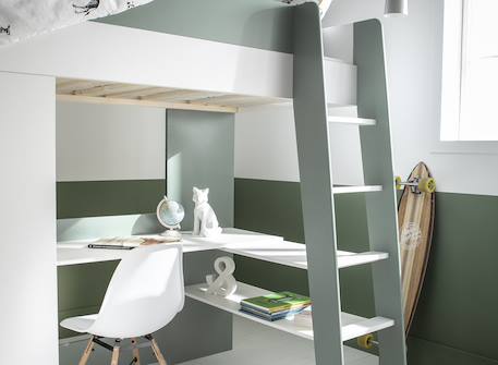 Lit mezzanine + armoire & bureau opus Blanc et bois+Bleu nuit+Mousse 16 - vertbaudet enfant 